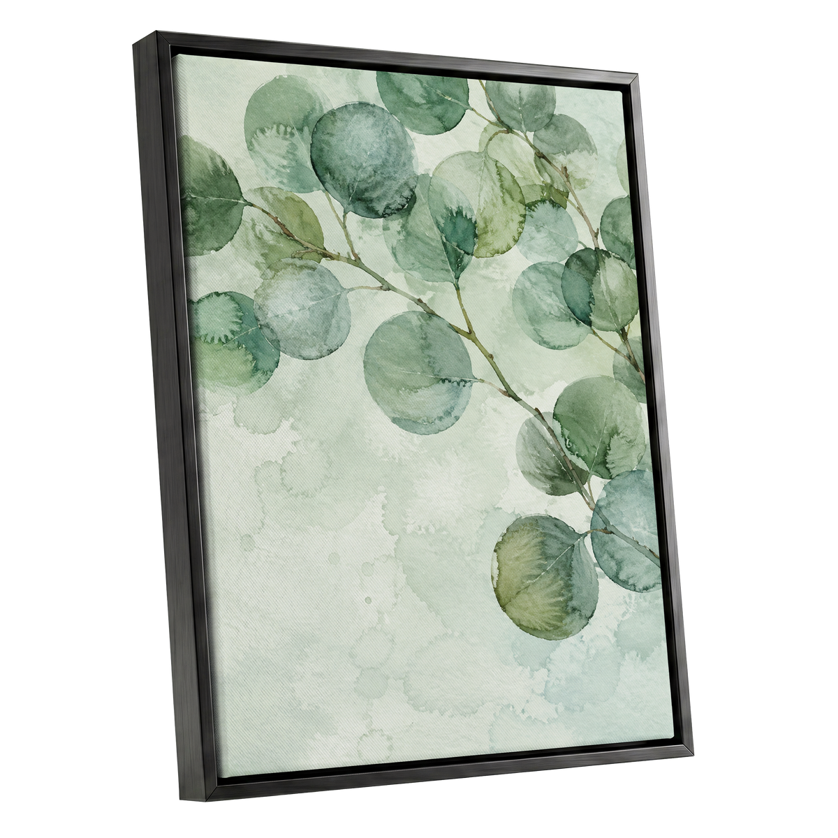 Silverleaf Drift, green, blue, brown nature wall art shown as a black framed canvas wall art