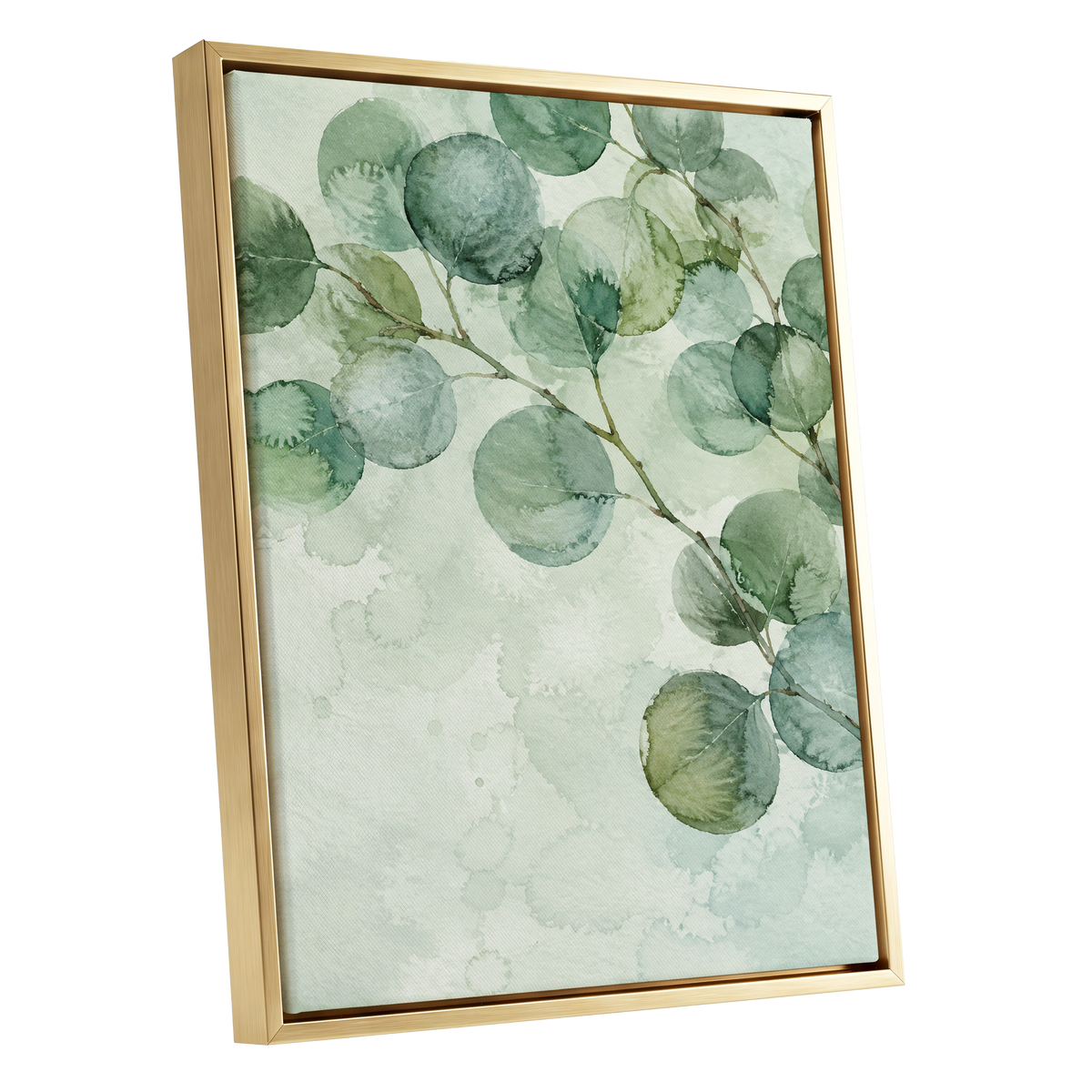 Silverleaf Drift, green, blue, brown nature wall art shown as a gold framed canvas wall art