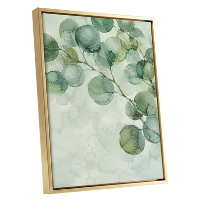 Silverleaf Drift, green, blue, brown nature wall art shown as a gold framed canvas wall art