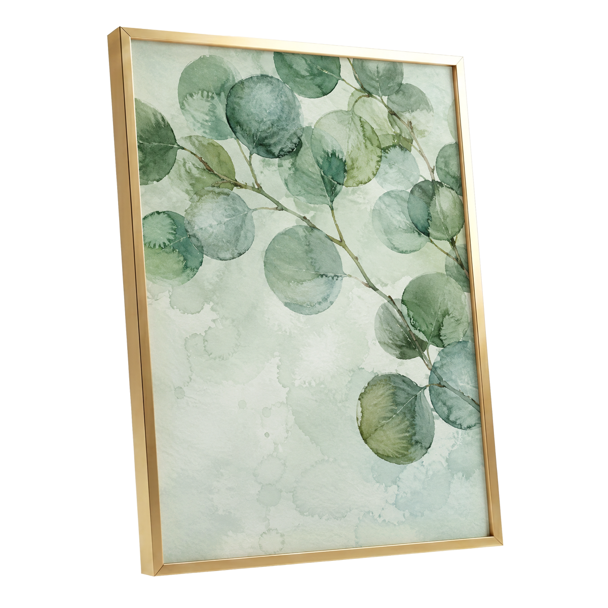 Silverleaf Drift, green, blue, brown nature wall art shown as a gold framed poster wall art print