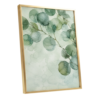 Silverleaf Drift, green, blue, brown nature wall art shown as a gold framed poster wall art print