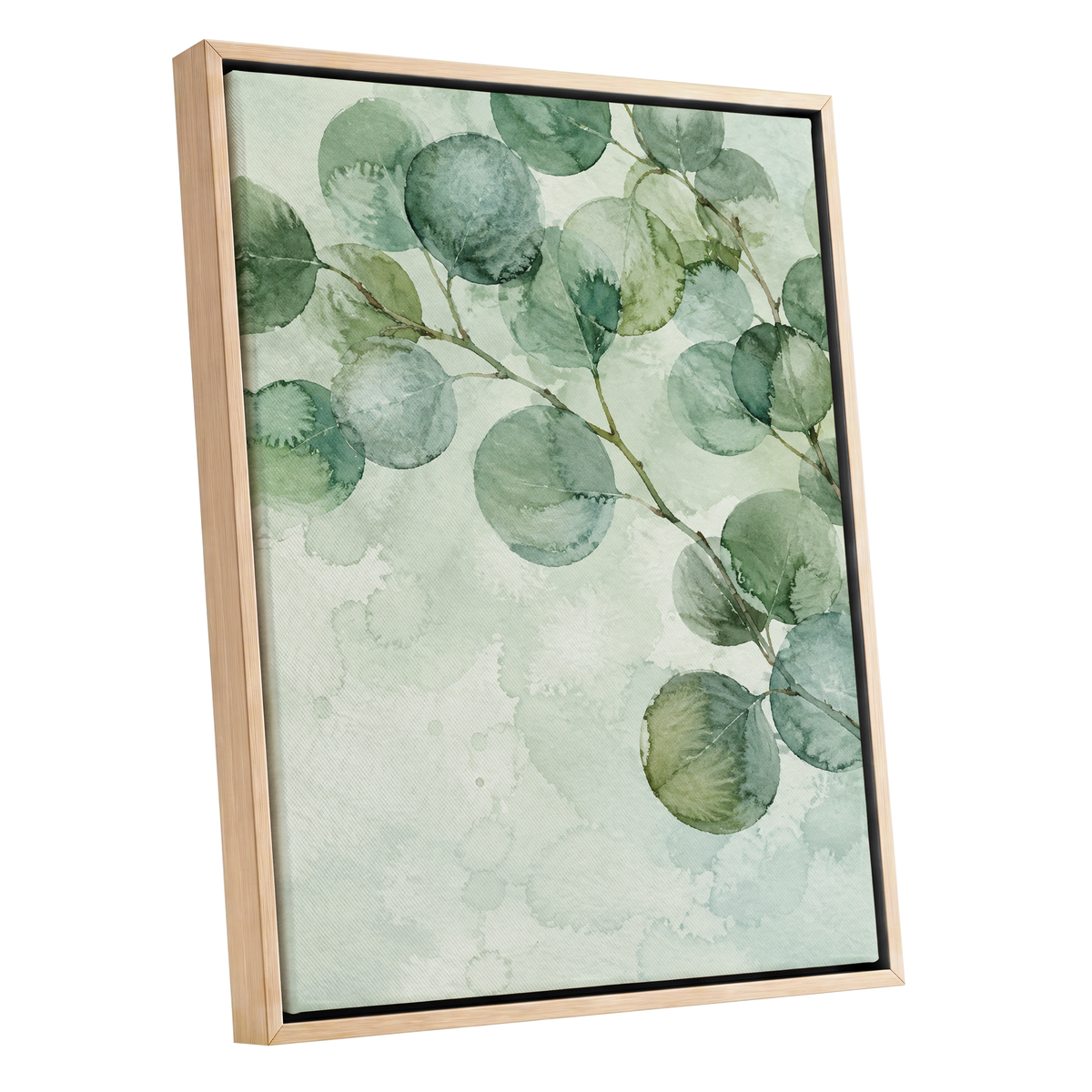 Silverleaf Drift, green, blue, brown nature wall art shown as a oak framed canvas wall art