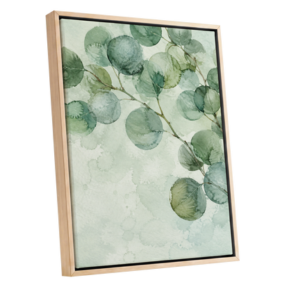 Silverleaf Drift, green, blue, brown nature wall art shown as a oak framed canvas wall art