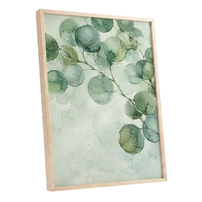 Silverleaf Drift, green, blue, brown nature wall art shown as a oak framed poster wall art print