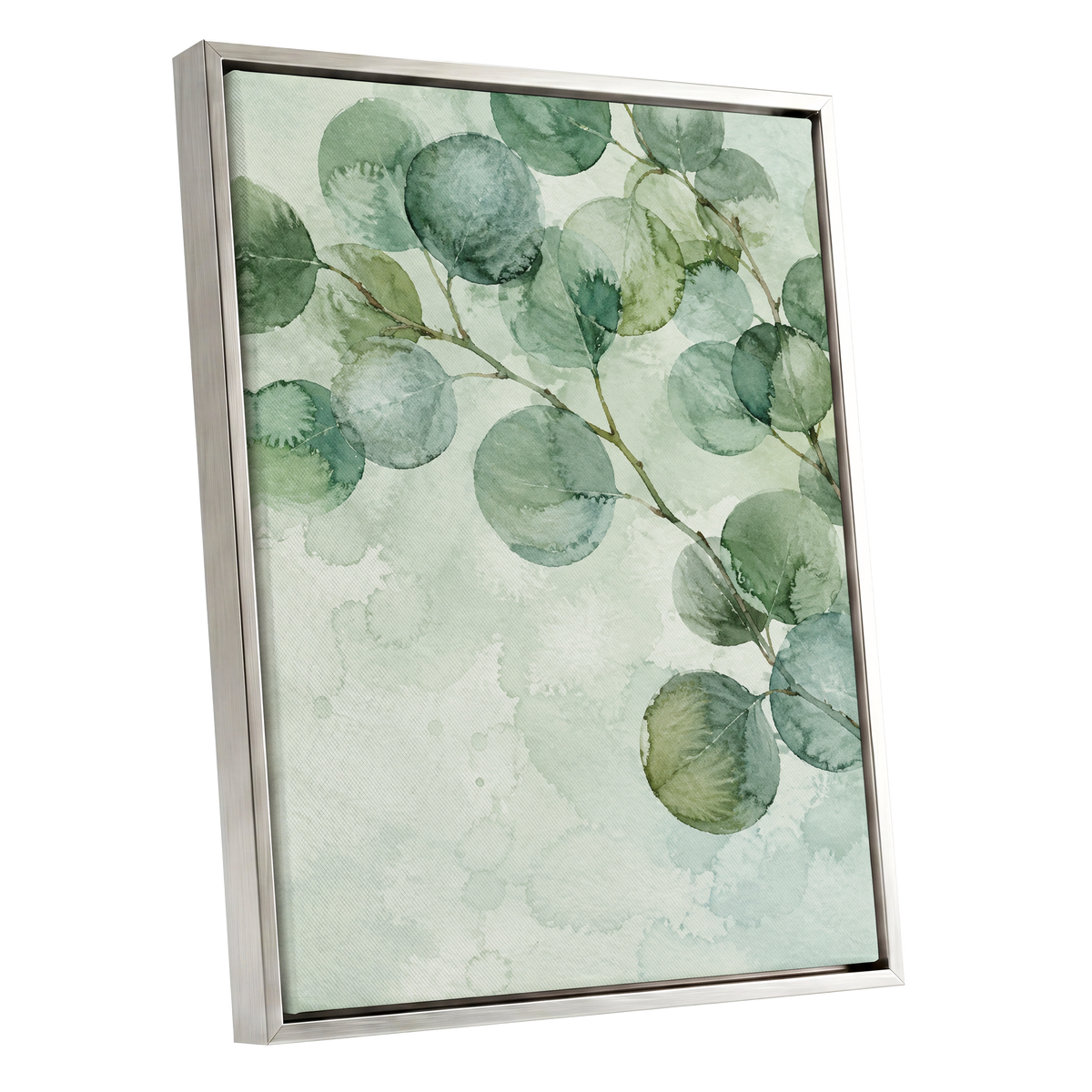Silverleaf Drift, green, blue, brown nature wall art shown as a silver framed canvas wall art