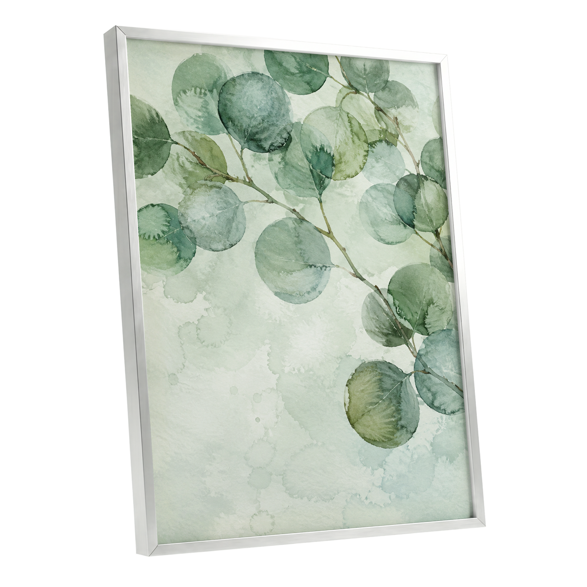 Silverleaf Drift, green, blue, brown nature wall art shown as a silver framed poster wall art print