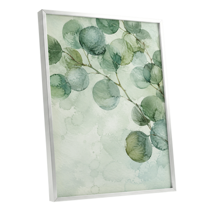Silverleaf Drift, green, blue, brown nature wall art shown as a silver framed poster wall art print
