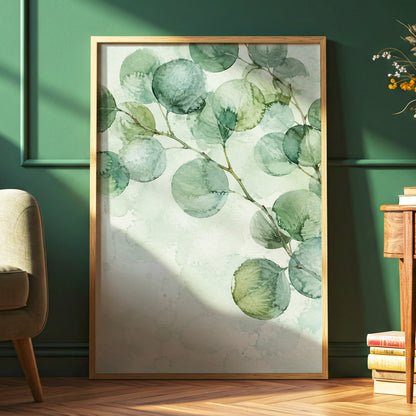 Silverleaf Drift, green, blue, brown nature wall art displayed in a styled interior, gallery view 2