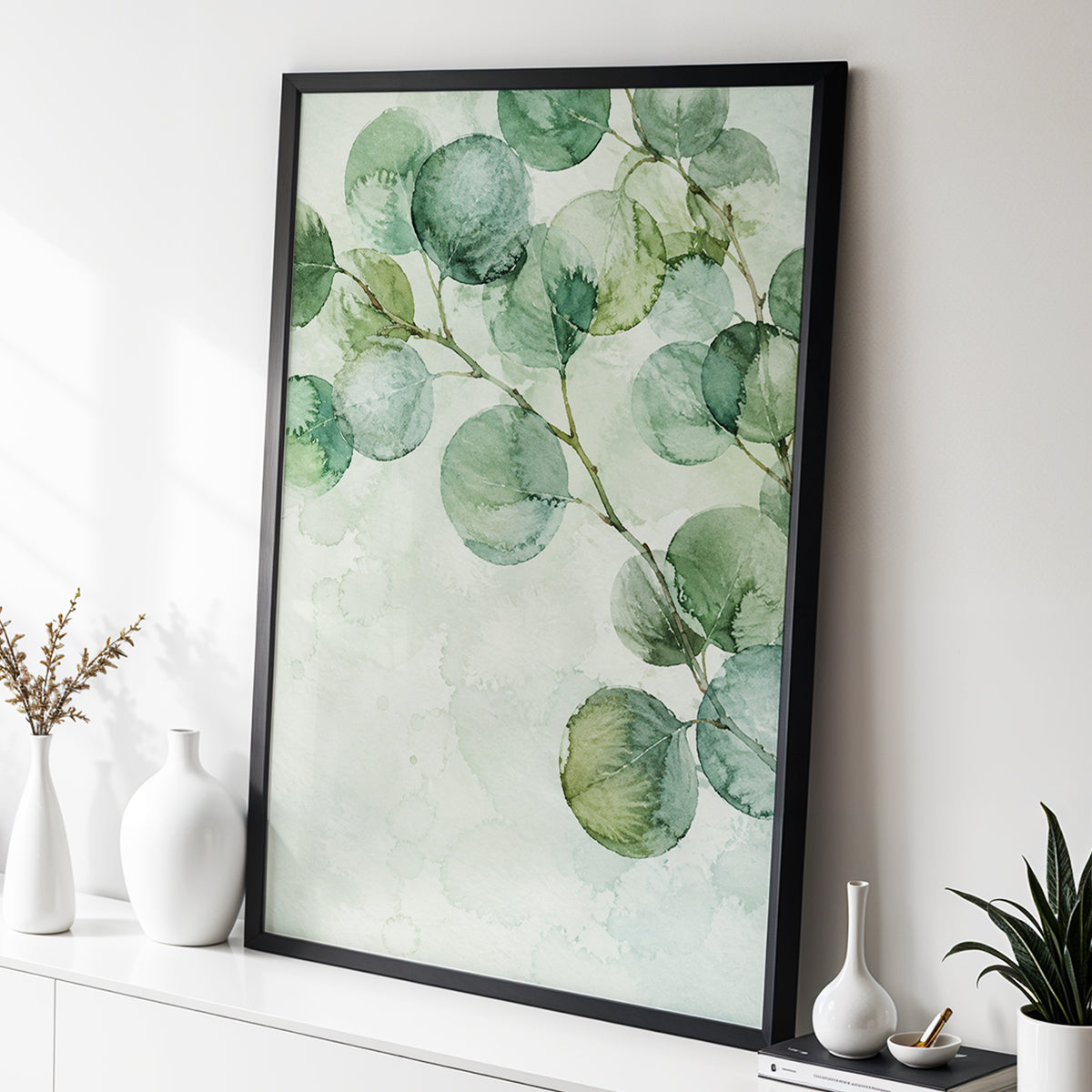 Silverleaf Drift, green, blue, brown nature wall art displayed in a styled interior, gallery view 6