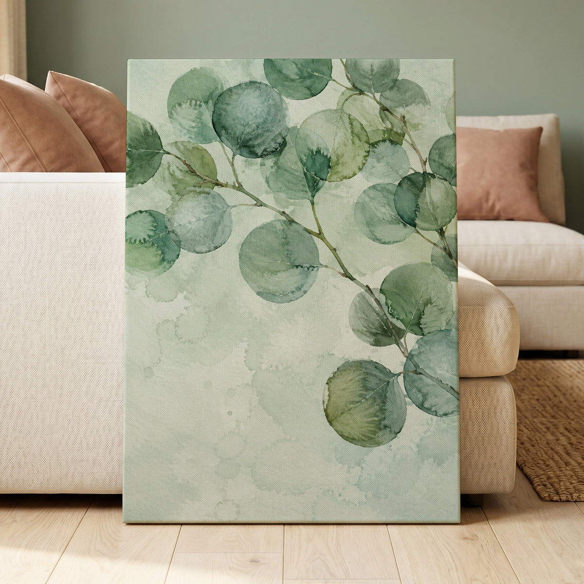 Silverleaf Drift, green, blue, brown nature wall art displayed in a styled interior, gallery view 7
