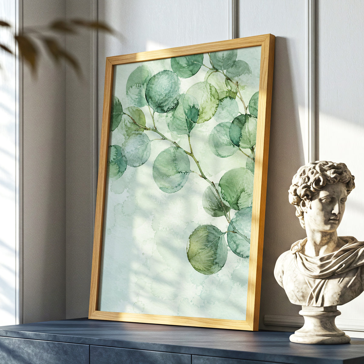 Silverleaf Drift, green, blue, brown nature wall art displayed in a styled interior, gallery view 9