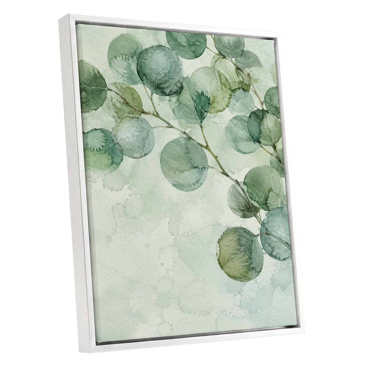 Silverleaf Drift, green, blue, brown nature wall art shown as a white framed canvas wall art