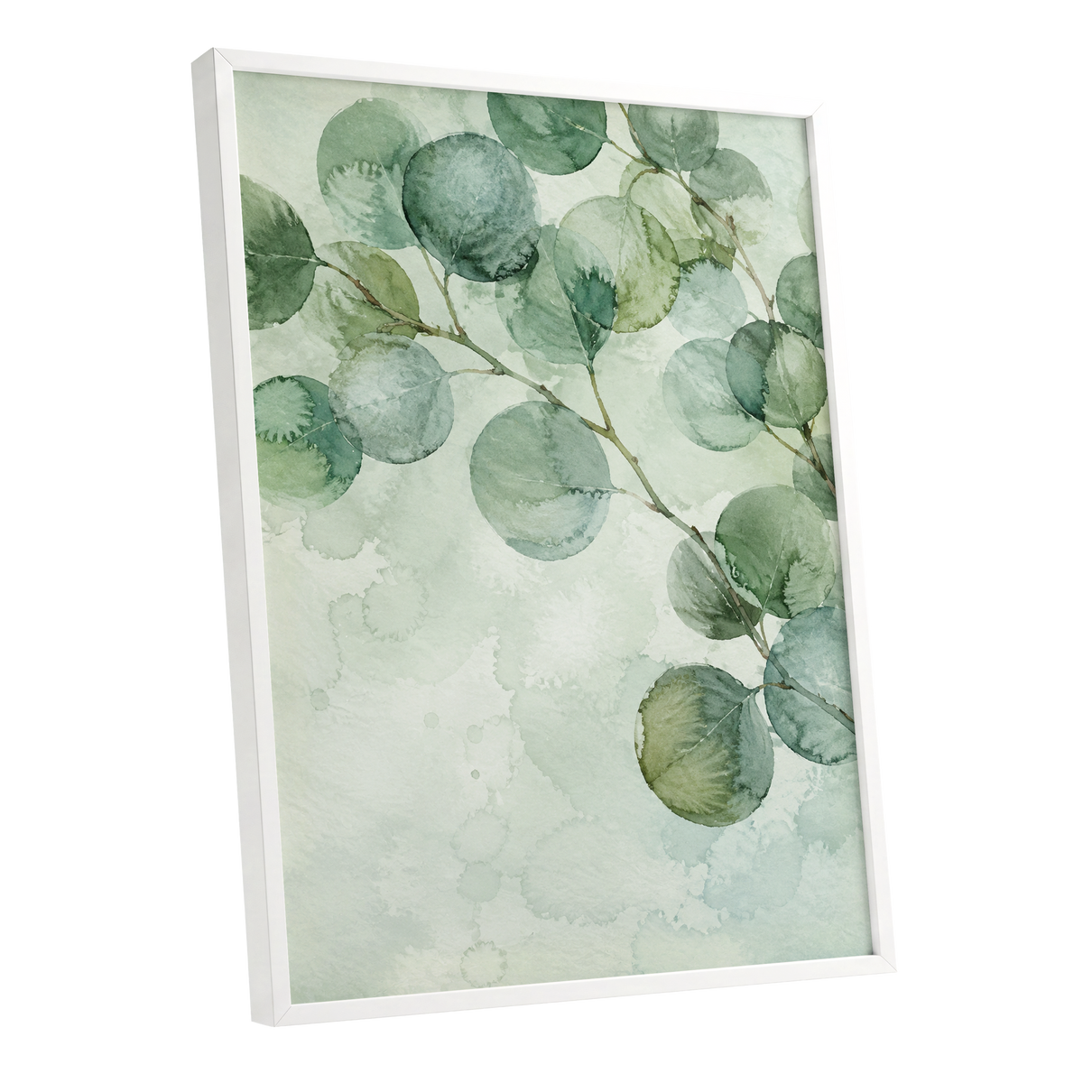 Silverleaf Drift, green, blue, brown nature wall art shown as a white framed poster wall art print