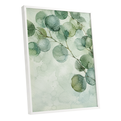 Silverleaf Drift, green, blue, brown nature wall art shown as a white framed poster wall art print