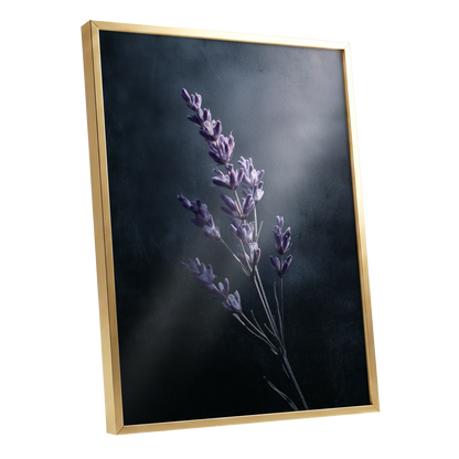 Silverlit Lavender, black, gray, blue floral wall art shown as a gold framed poster wall art print