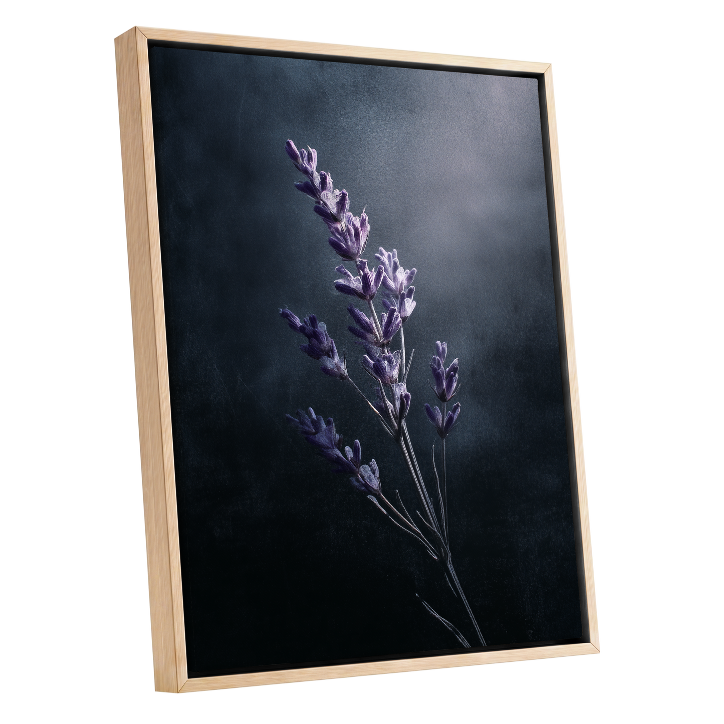 Silverlit Lavender, black, gray, blue floral wall art shown as a oak framed canvas wall art