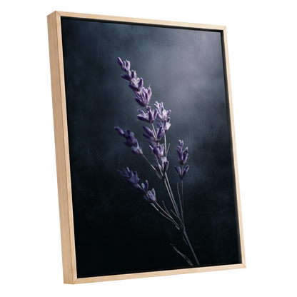 Silverlit Lavender, black, gray, blue floral wall art shown as a oak framed canvas wall art