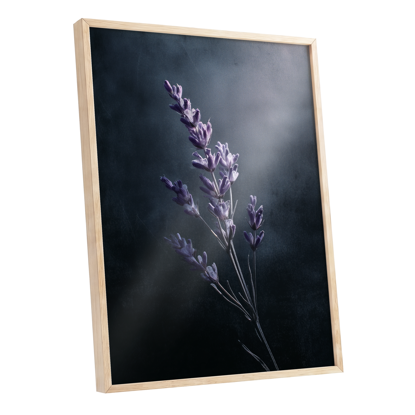 Silverlit Lavender, black, gray, blue floral wall art shown as a oak framed poster wall art print