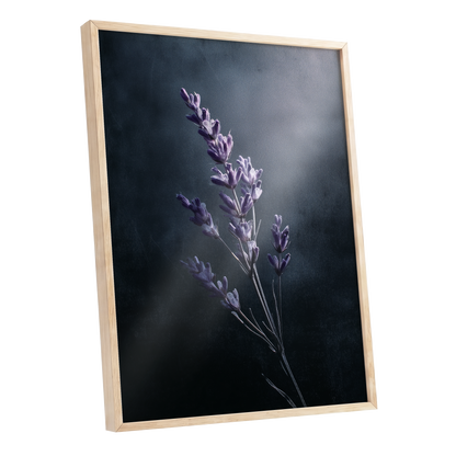 Silverlit Lavender, black, gray, blue floral wall art shown as a oak framed poster wall art print