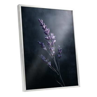 Silverlit Lavender, black, gray, blue floral wall art shown as a silver framed poster wall art print