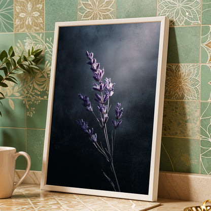 Silverlit Lavender, black, gray, blue floral wall art displayed in a styled interior, gallery view 2