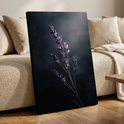 Silverlit Lavender, black, gray, blue floral wall art displayed in a styled interior, gallery view 3