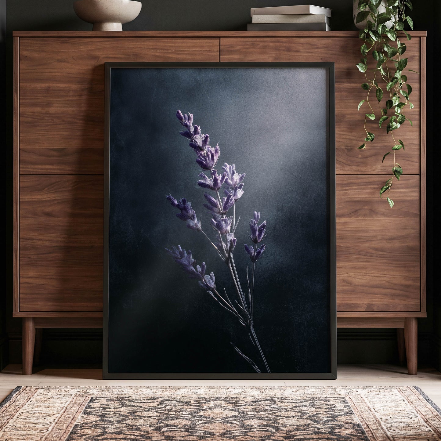 Silverlit Lavender, black, gray, blue floral wall art displayed in a styled interior, gallery view 6