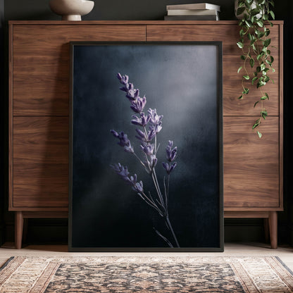 Silverlit Lavender, black, gray, blue floral wall art displayed in a styled interior, gallery view 6