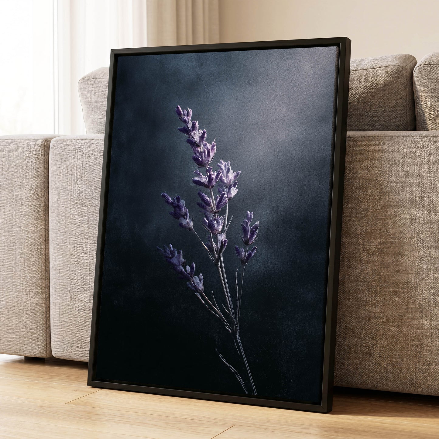 Silverlit Lavender, black, gray, blue floral wall art displayed in a styled interior, gallery view 8