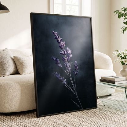 Silverlit Lavender, black, gray, blue floral wall art displayed in a styled interior, gallery view 9