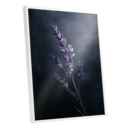 Silverlit Lavender, black, gray, blue floral wall art shown as a white framed poster wall art print