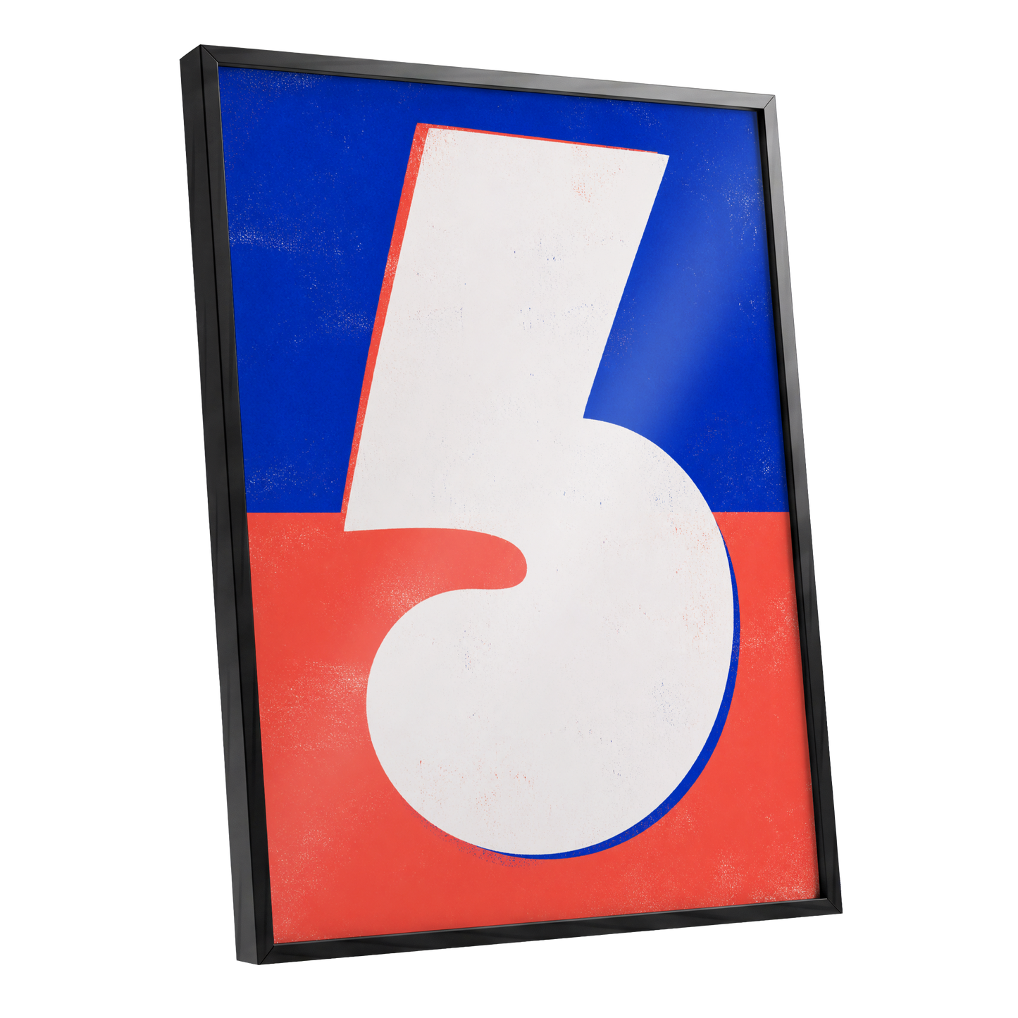 Six in Signal Colours, white, blue, red minimalist wall art shown as a black framed poster wall art print
