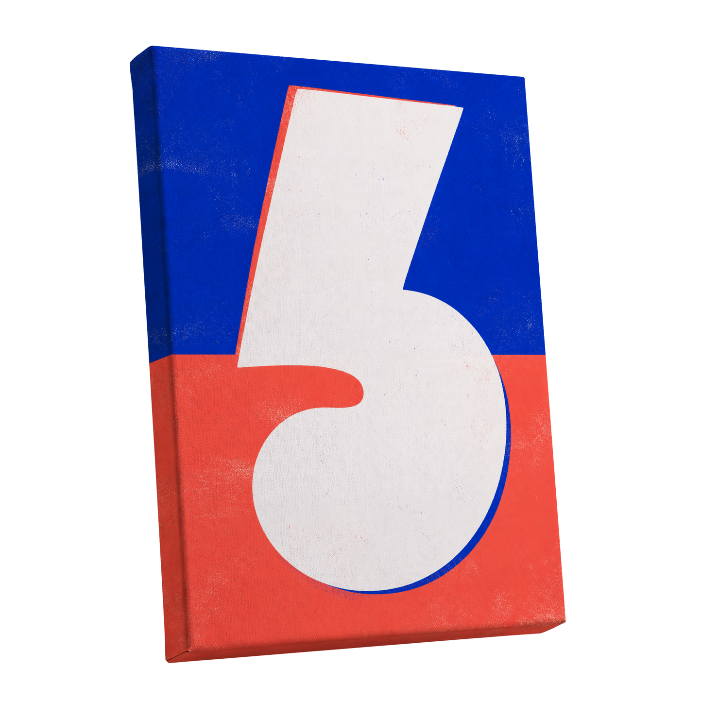 Six in Signal Colours, white, blue, red minimalist wall art shown as a stretched canvas wall art