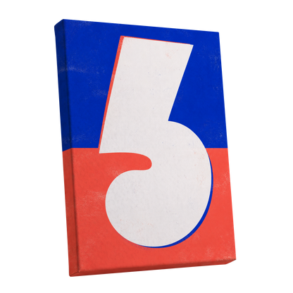 Six in Signal Colours, white, blue, red minimalist wall art shown as a stretched canvas wall art