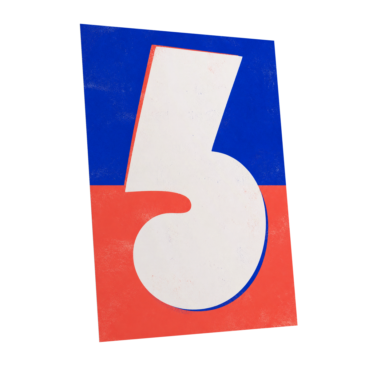 Six in Signal Colours, white, blue, red minimalist wall art shown as a unframed poster wall art print