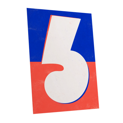 Six in Signal Colours, white, blue, red minimalist wall art shown as a unframed poster wall art print