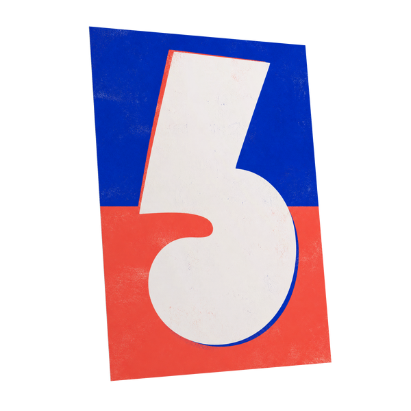 Six in Signal Colours, white, blue, red minimalist wall art shown as a unframed poster wall art print