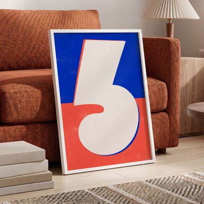 Six in Signal Colours, white, blue, red minimalist wall art displayed in a styled interior, gallery view 6