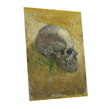 Skull in Saffron, yellow, green, beige abstract wall art shown as a unframed poster wall art print