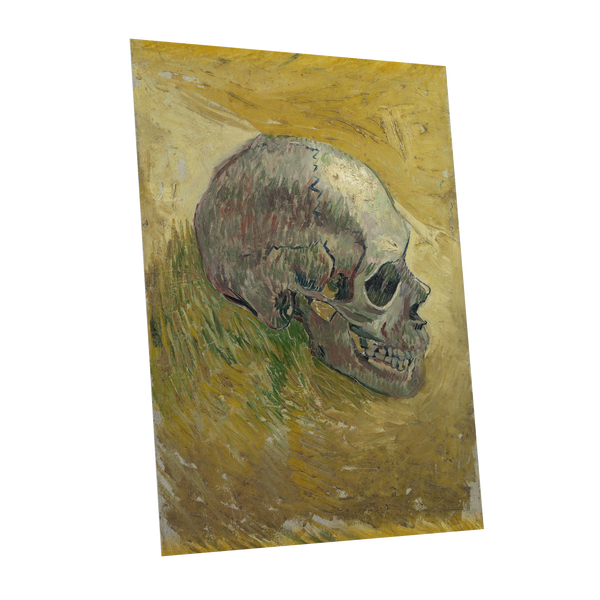 Skull in Saffron, yellow, green, beige abstract wall art shown as a unframed poster wall art print