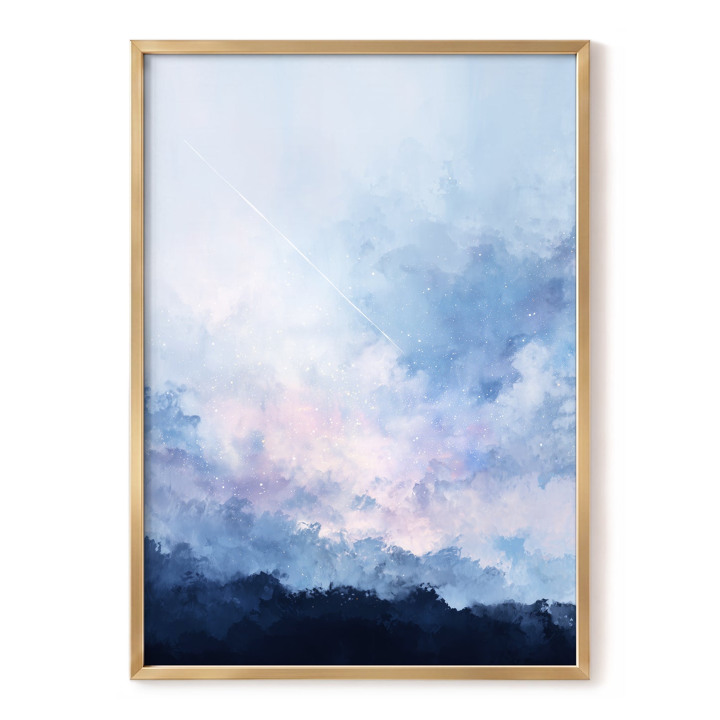 Skyborne Whisper, blue, white, pink abstract wall art, front artwork view