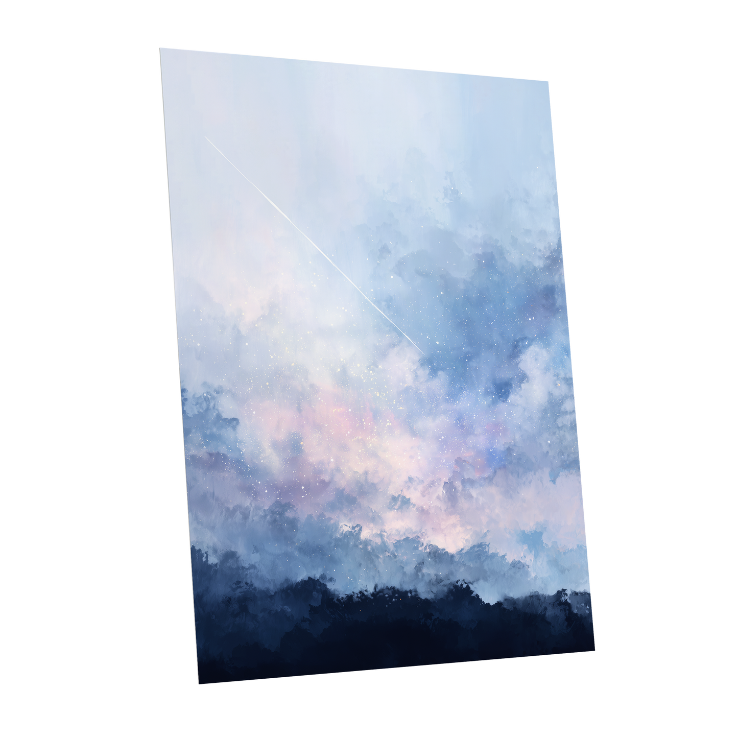 Skyborne Whisper, blue, white, pink abstract wall art shown as a unframed poster wall art print