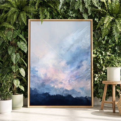 Skyborne Whisper, blue, white, pink abstract wall art displayed in a styled interior, gallery view 8