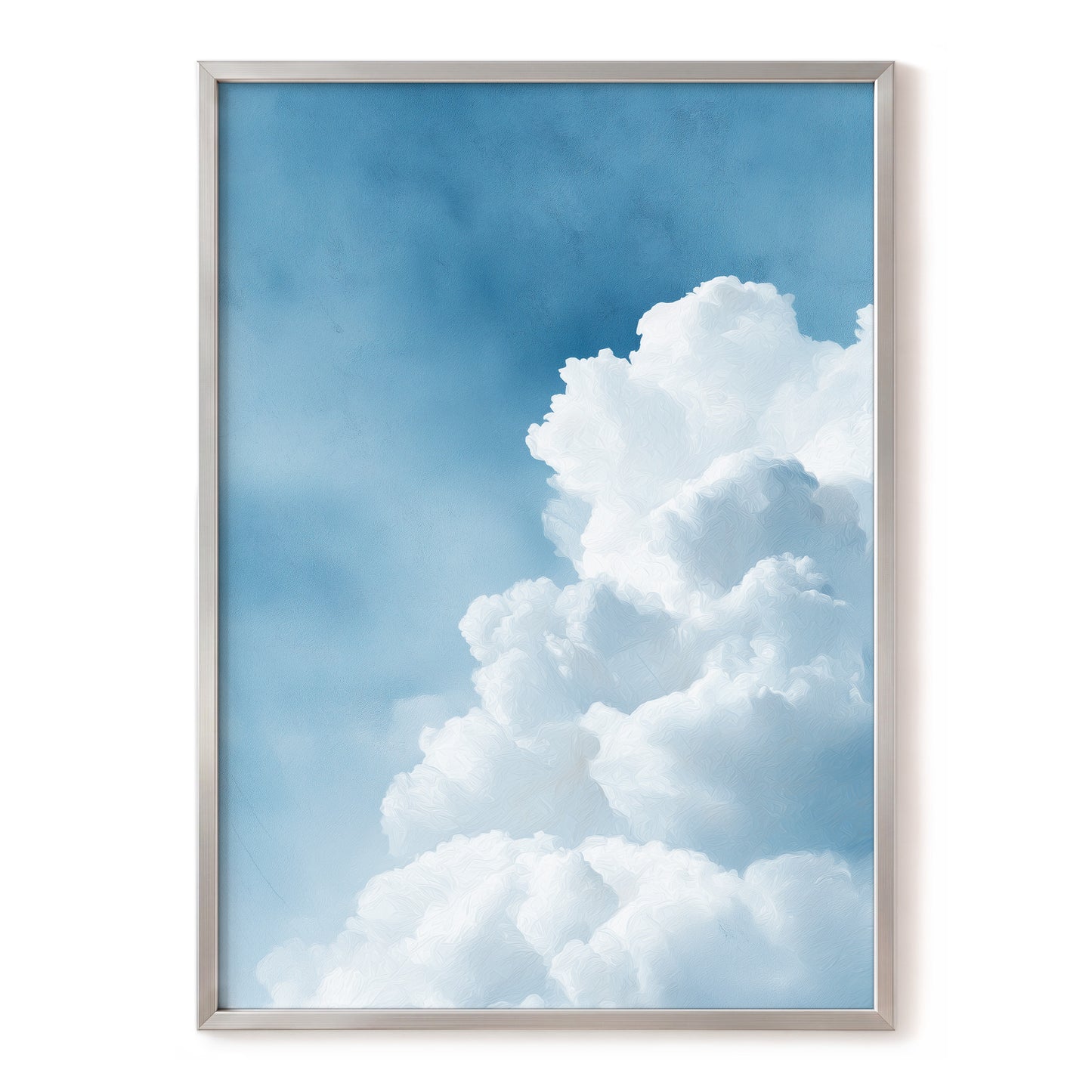 Skyward Billows, blue, white, gray nature wall art, front artwork view