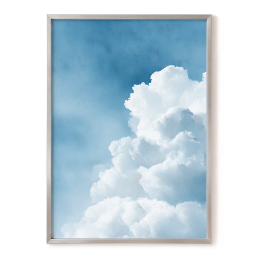 Skyward Billows, blue, white, gray nature wall art, front artwork view