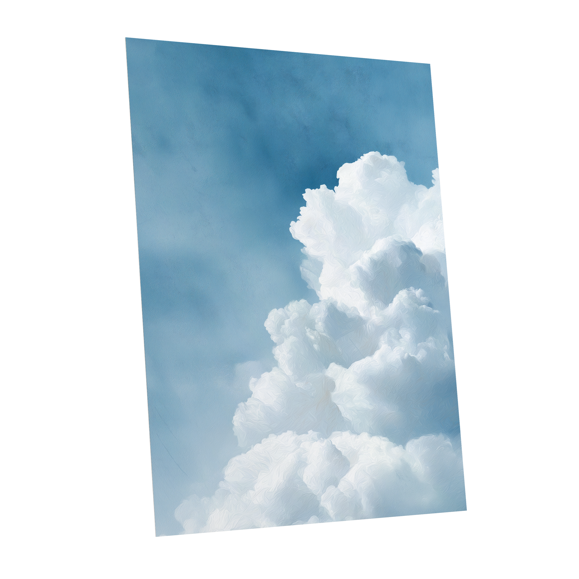 Skyward Billows, blue, white, gray nature wall art shown as a unframed poster wall art print