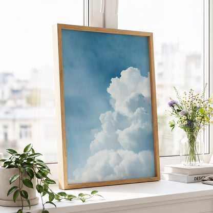 Skyward Billows, blue, white, gray nature wall art displayed in a styled interior, gallery view 6