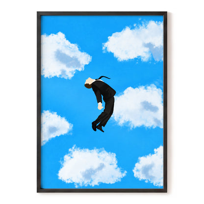 Skyward Drift, blue, white, black minimalist wall art, front artwork view