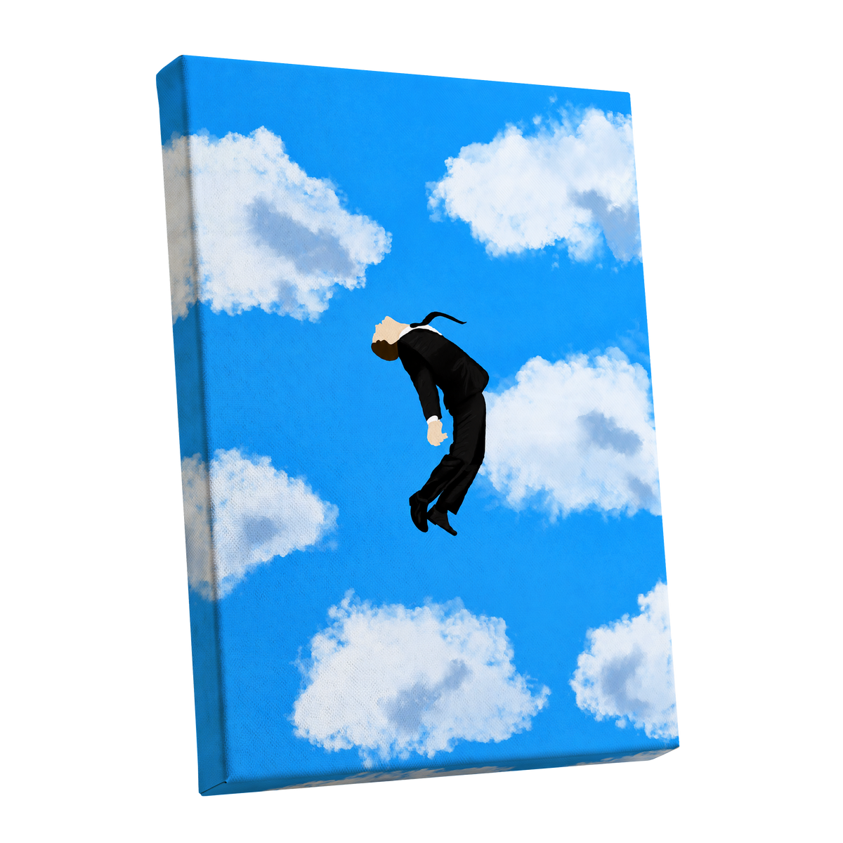 Skyward Drift, blue, white, black minimalist wall art shown as a stretched canvas wall art