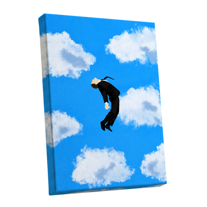 Skyward Drift, blue, white, black minimalist wall art shown as a stretched canvas wall art